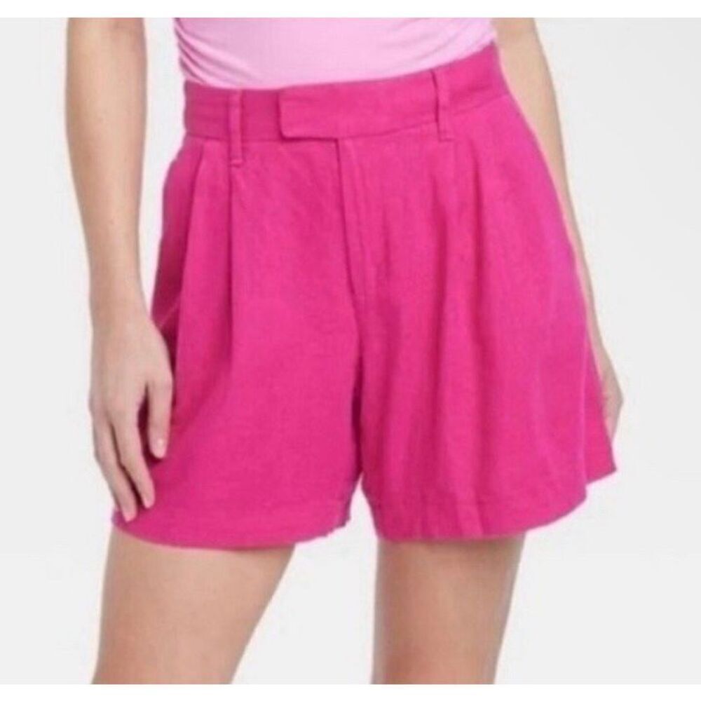 A New Day pink linen tailored high rise shorts size 6
